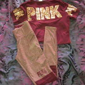 PINK Victoria’s Secret Burgundy Two Piece Yoga Set